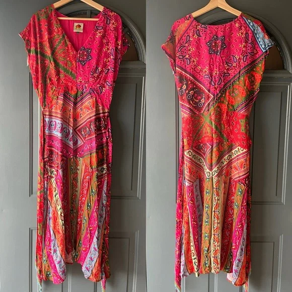 Farm Rio Colorful Bandana Tie Waist Midi dress size L - Picture 8 of 11
